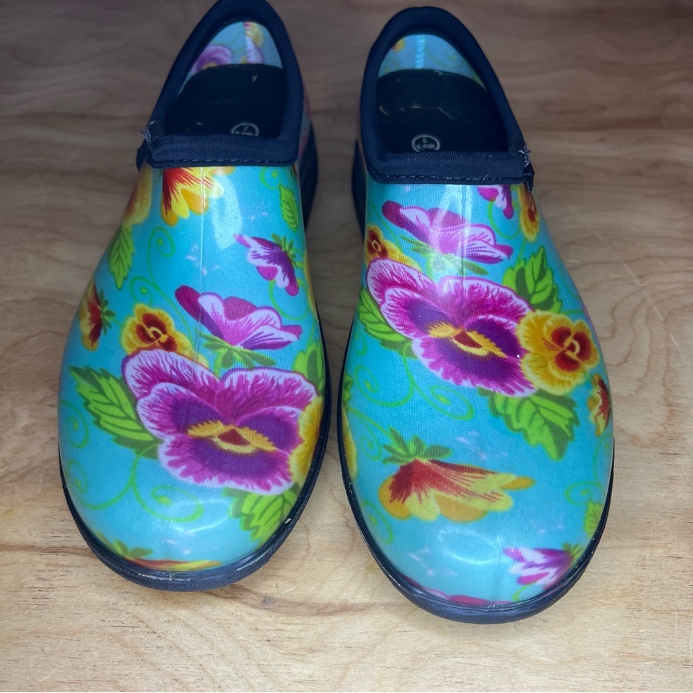 Sloggers Teal Pansy Waterproof Rain, Garden Shoes